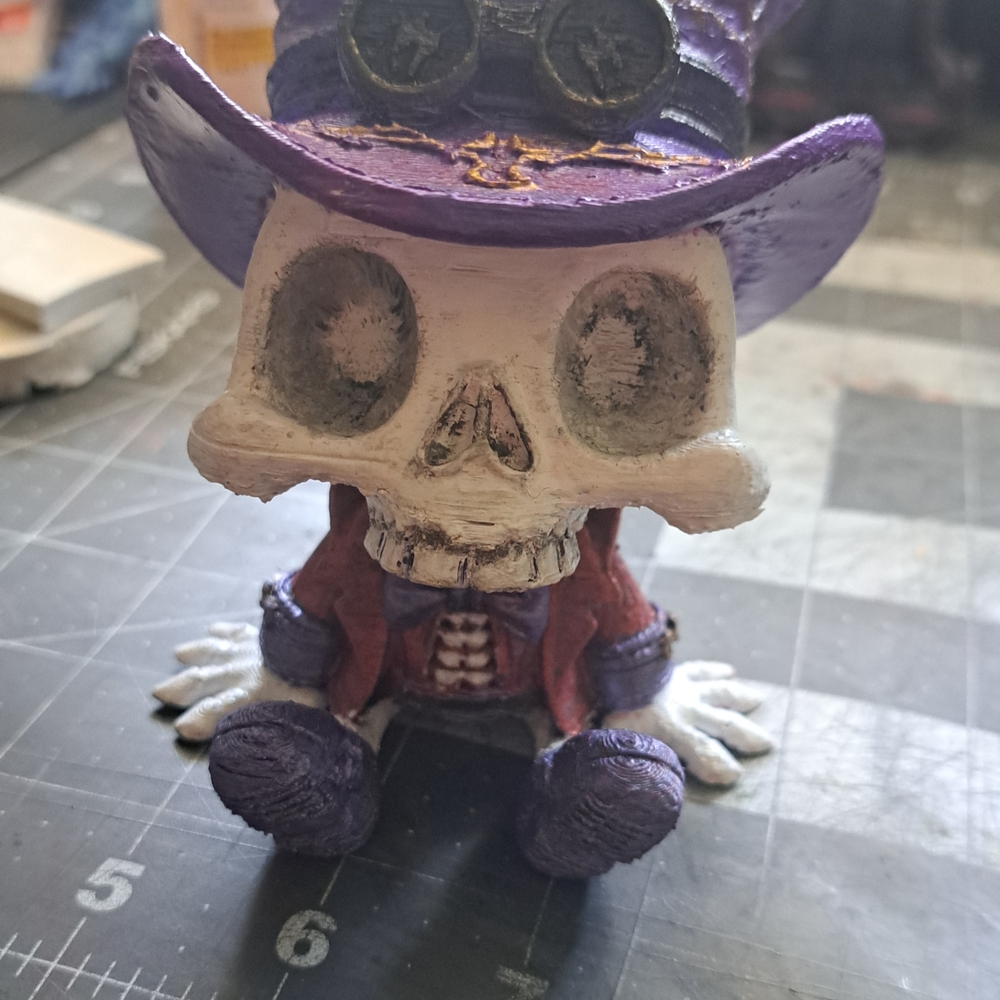 Purple and Red Steampunk Skull Bobble Head Figurine